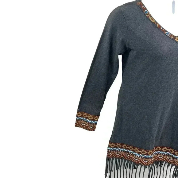 Scully NWT Women Dress S Gray Aztec Tribal Fringe Trim Sheath Long Sleeve Native - Picture 5 of 16